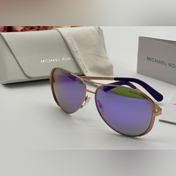 Michael Kors Rose Gold Purple Mirror Aviator Sunglasses - Picture 4 of 14